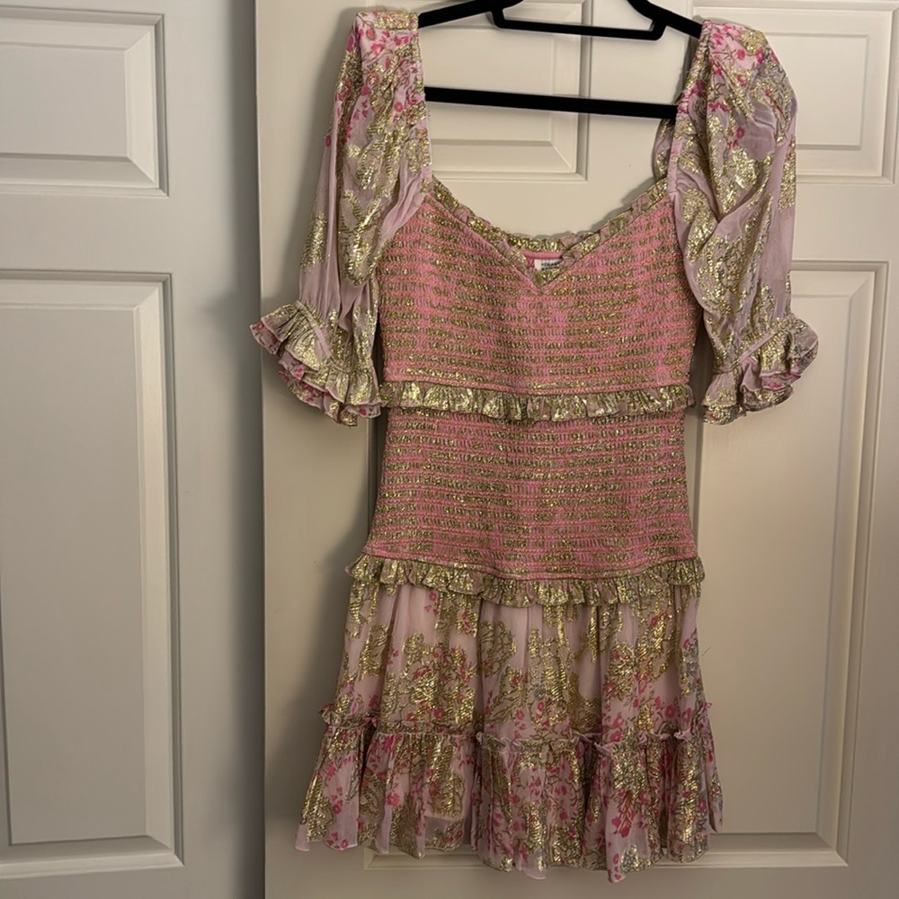HEMANT & NANDITA Pink and Gold Mini Dress
